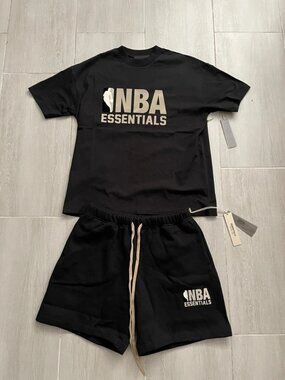 Fear of God Essentials x NBA Logo T-Shirt & Sweat Shorts Set Black Size M